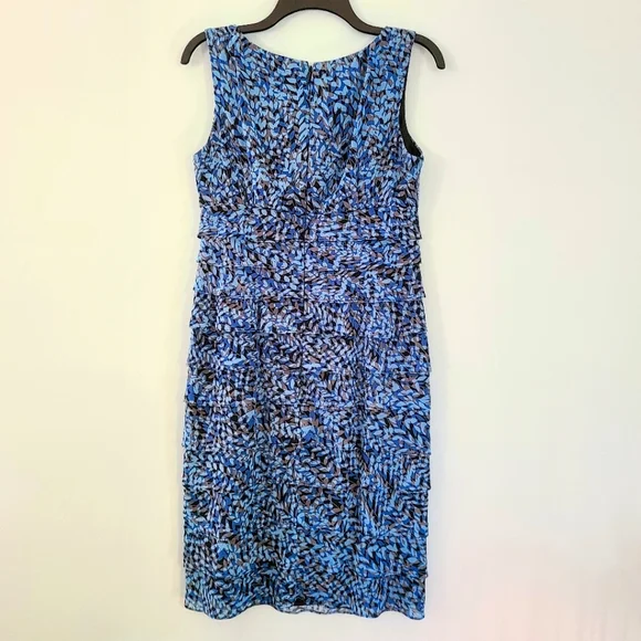 London Times Blue & Tan Sheer Ruffled Skirt V-Neck Sleeveless Midi Dress Size 10 - Picture 7 of 7